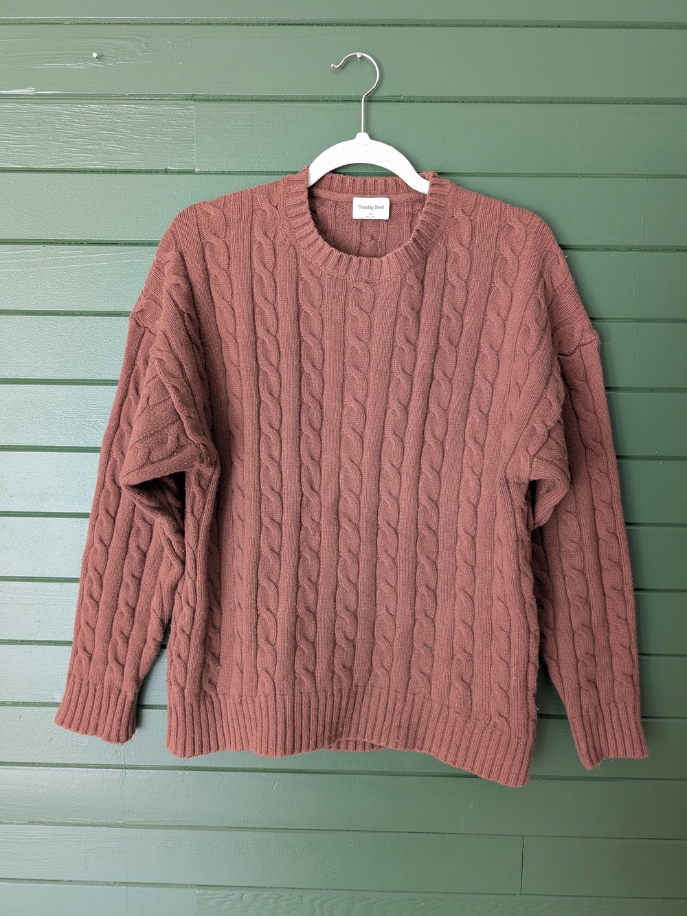 Sunday Best Cable Knit Crewneck Sweater In Brown